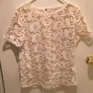LOFT lace short sleeve top, off-white